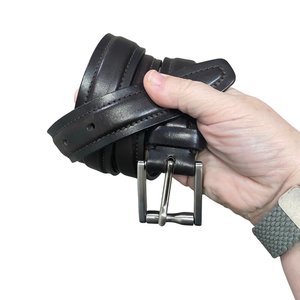 Cole Haan Brown Leather Belt Crafted in England Silver Buckle